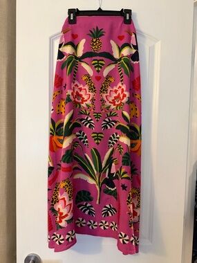 FARM Rio Pink Tropical Maxi Skirt with Floral & Pineapple Print